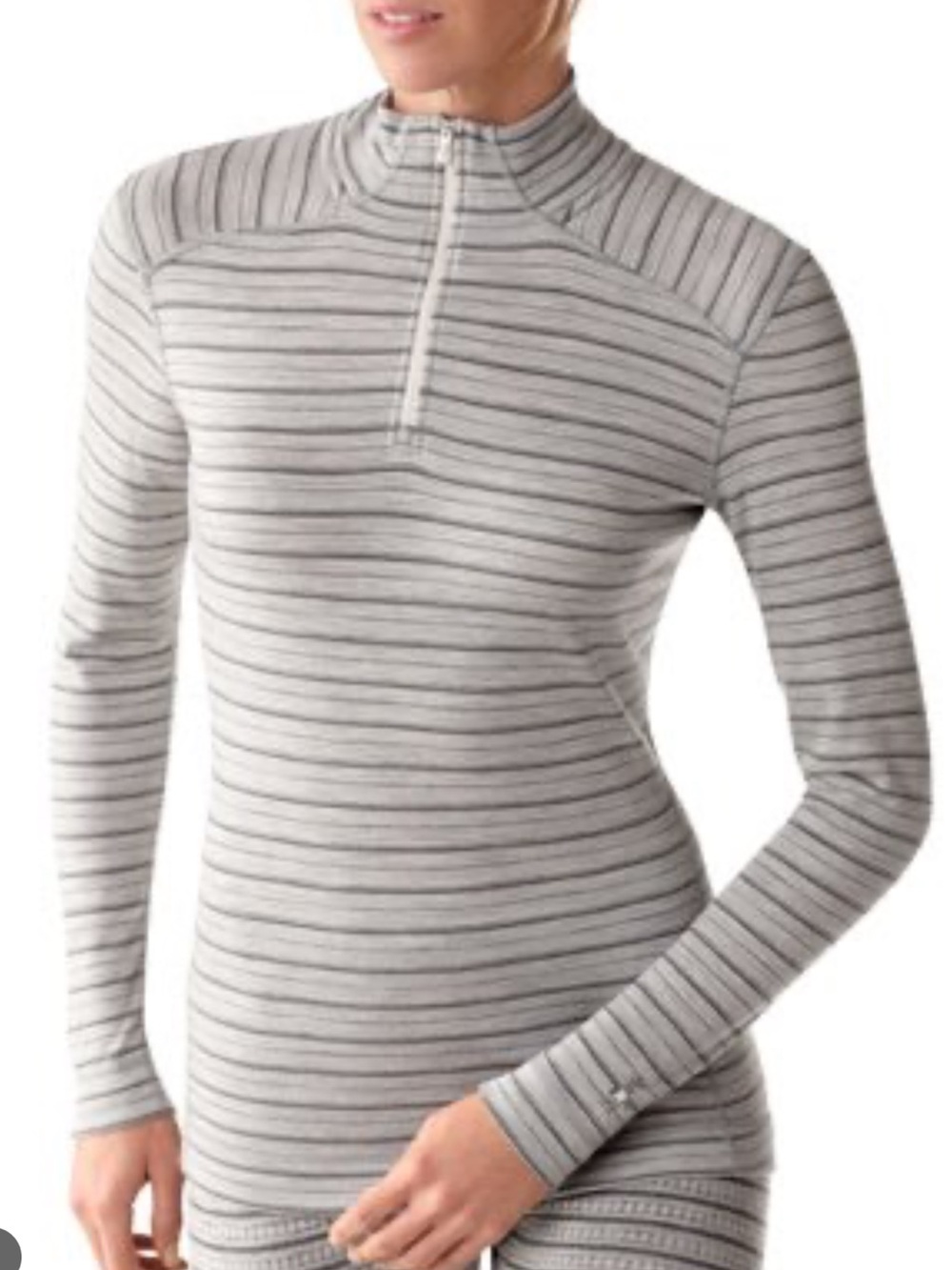 Smartwool Women M Gray Striped Merino Wool 250 Base Layer 1/4 Zip Pullover Top